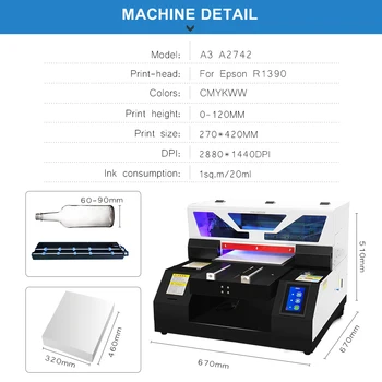 Colorsun automático A3 UV de cama plana de la impresora con tinta para la caja del Teléfono del metal, botella de vidrio de la máquina de impresión a3 impresora UV L1800