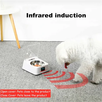 Comedero automático Inteligente Plato Sensor de Infrarrojos Automático de Comedero automático Dispensador de Perros, Comida para gatos Recargable Con a prueba de Humedad de la Cubierta
