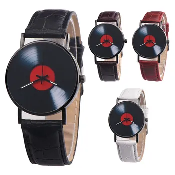 Creativo discos de Vinilo, Diseño de Moda Hombres Mujeres Unisex Casual Retro de Cuero Banda de Aleación Analógico de Cuarzo Reloj de Pulsera de reloj de Nuevo P50