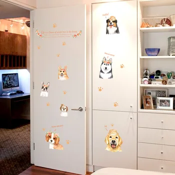 Creativo pintados a mano de la mascota cachorro Dormitorio, sala de niños, habitación de cristal de la puerta del refrigerador del gabinete decorativo de pared pegatinas