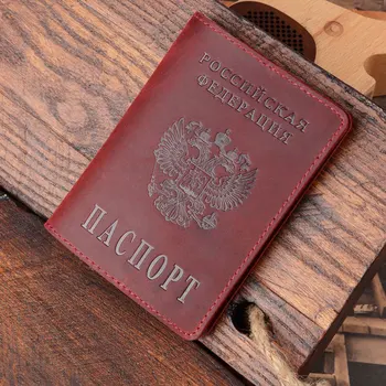 Cuero genuino de la Vaca RU Rusia la Cubierta del Pasaporte de la Vendimia de la Moneda Documento Bolso de IDENTIFICACIÓN de Banco de Pasar Titular de la Tarjeta de Viaje Bolso Monedero