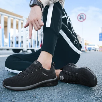 Cómodo Casual Zapatos de los Hombres Transpirable Zapatos de Smen las Zapatillas de deporte de Malla Ligera para Caminar Zapatos de los Hombres Negros de cordones de Calzado de Gran Tamaño