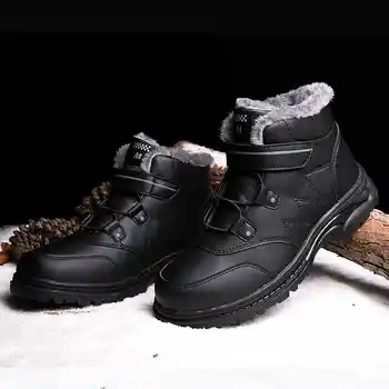 Cómodos Zapatos De Más Cálidas Botas De Piel De Velcro Puntera Redonda Botas De Nieve De Los Hombres De Moda Las Botas De Invierno Masculina Pisos De La Alta Corte De Algodón H32