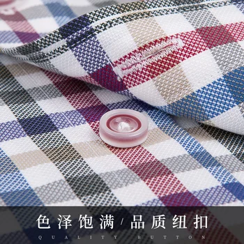 DEEPOCEAN Oxford de los Hombres Camisa de Manga Larga a Cuadros coreano Slim Camisa Casual de Lavado Botón de la Camisa