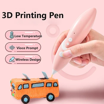 DIY 3D Pen de Baja Temperatura Inalámbrico de Impresión en 3D a Lápiz USB Recargable de mensaje de Voz de la Pluma de Dibujo en 3D para los Niños Juguetes Educativos de Regalos