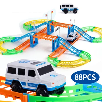 DIY 3D Variedad Eléctrico Pista del Coche de Doble Capa, Velocidad de Ferrocarril Modelo de Coche de Carreras Ensamblar Juguetes Educativos de Regalos Para Niños