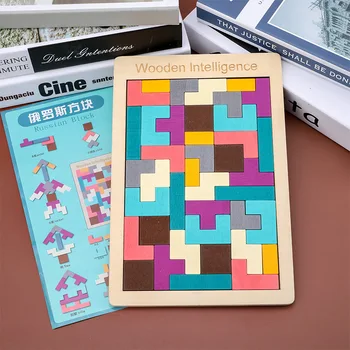 De Madera de colores Tangram rompecabezas de Rompecabezas Juguetes de Juego de Tetris Preescolar Magination Intelectual Educativo Chico Juguete GYH