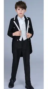 De alta calidad de 2018, los niños del niño de esmoquin flor chicos traje pequeño host conductor de big boy piano traje de magia traje 4pcs para 2-16T