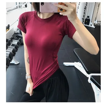 De las mujeres de Manga Corta de Entrenamiento de Ejecución de la Yoga de la Aptitud de los Deportes camisetas de Cuello Redondo rayas de Bloque T-Shirt Casual Tops