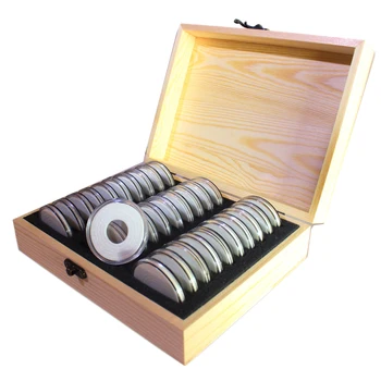 De madera de la Moneda de Visualización de la Caja de Almacenamiento Caso de las Monedas de Colección con 30 Cápsulas de Monedas en Caja de presentación