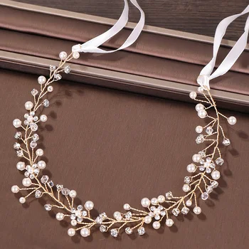 De moda de Oro de la Perla de Cristal de la Boda Diadema tiara de Novia Casco de Diadema de Pelo de la Boda Accesorios de Cabello en Mujeres de la Joyería hecha a Mano