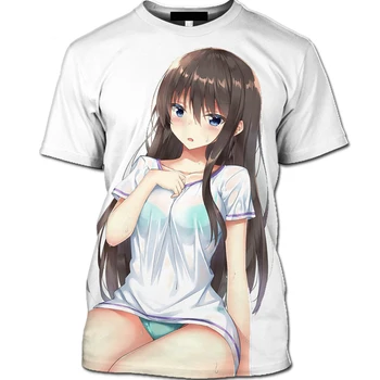 De verano de Anime en 3d de los Hombres Y de las Mujeres T-shirt la Playa Sexy Anime Chica de Impresión de Manga Corta T-shirt Niños Kawaii Casual Tops