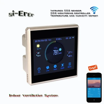 Detector de Co2 Tuya App Wifi ventilador válvula de regulador monitor de calidad del aire,de Color táctil de control de menú,RS485 Opcional