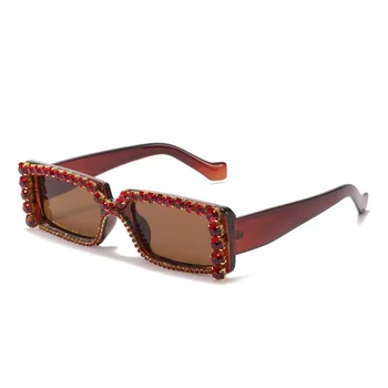 Diamante Rectángulo de Gafas de sol de las Mujeres 2021 de la Moda de Lujo de la Plaza de Gafas de sol de los Hombres Retro Rojo Leopard Steampunk Gafas de Tonos UV400