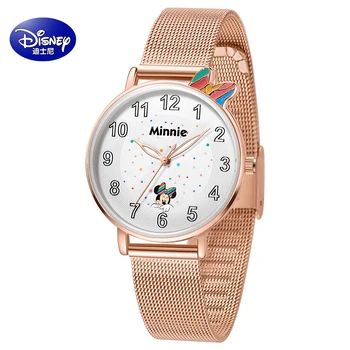 Disney Original de la Chica de Cuarzo Ocasional Relojes de Pulsera de Micky Mouse Blanco Rosa de Oro de la PU de Nuevo Impermeable Cute Mujer Estudiante de Regalo Reloj