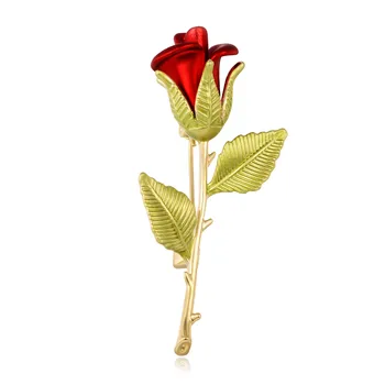Dorado Linda Rosa Roja Flor de la Hoja de Broches Para las Mujeres de Cobre Nueva Broche de Pines de Ropa de Moda Joyería de la Boda Accesorios mujer