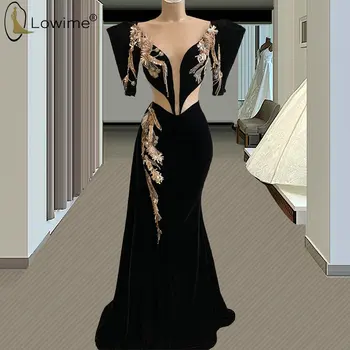 Dubai Negro de Noche Largos Vestidos de 2020 Sexy Profunda V Cuello Cutaway Lados Oriente Medio Sirena Vestidos de Noche hombre vestido da sera