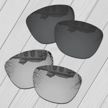 E. O. S 2 Pares de Plata y Negro Polarizado Lentes de Repuesto para Oakley Frogskins OO9013 Gafas de sol