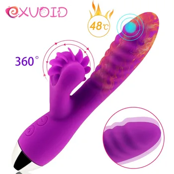 EXVOID Sex Shop Conejo Consolador Vibrador G-spot Massager de la Rotación de la Lengua Vibrador Juguetes Sexuales para las Mujeres de la Vibración de la Máquina de Calefacción
