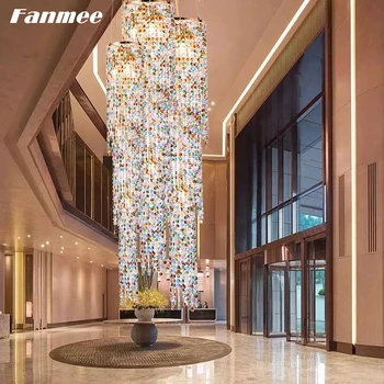 El Cristal de plomo Moderna Largo Araña de Luz LED de Color Cristal Perlas Hotel de Lujo de la Sala de la Lámpara Colgante de estilo Art Deco de la Alameda de Compras Escaleras
