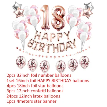 El Cumpleaños número 18 de 38pcs de Oro Rosa de 18 Globos metálicos 18 de Feliz Cumpleaños Decoraciones para fiestas de Adultos Rosa Azul Ballons Suministros