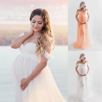 El Embarazo Trajes De Vestir Para La Sesión De Fotos De Maternidad Fotografía Props Maxi De Encaje De Fantasía 2020 Verano Embarazada Vestido Más El Tamaño