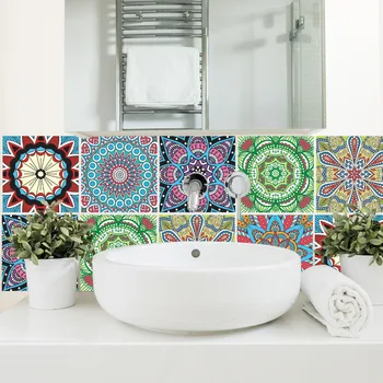 El Estilo marroquí Colorido Retro Patrón de Flores, Azulejos de Piso de la etiqueta Engomada de la Pared 20*20cm*6pcs de la Cocina Escalera de Baño Cartel de Vinilo Arte de Calcas
