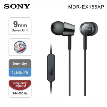 El Original de Sony auriculares MDR-EX155AP auriculares in-ear Estéreo universal cable de subwoofer control con el Mic Para el huawei teléfono sony
