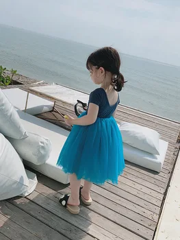 El verano de 2019 nuevo la ropa de los niños de corea niñas de manga corta de malla de costura vestido de los niños'st vestido de princesa