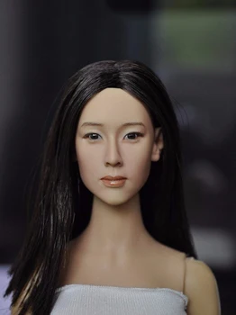 En Stock 1:6 Asiático Femenino de la Cabeza Esculpir con Negro de Pelo Largo Por 12