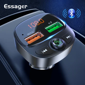 Essager Bluetooth 5.0 Cargador de Coche Transmisor FM manos libres Kit de Coche de Audio de Coche Reproductor de MP3 USB Dual QC3.0 Cargador Rápido Para el iPhone
