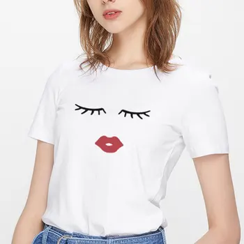 Estilo coreano de Verano De 2019 Mujeres MIEL Letras Negras de Impresión Tops Harajuku Casual Cuello Redondo Camisetas Moda Camiseta Femme Ropa