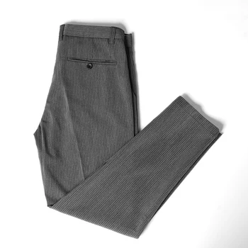 Estilo coreano de la Moda de Tobillo-longitud de las Bragas de los Hombres de Rayas Casual Recta Pantalón del Traje de Verano para Hombre Anti-arrugas Transpirable Pantalones