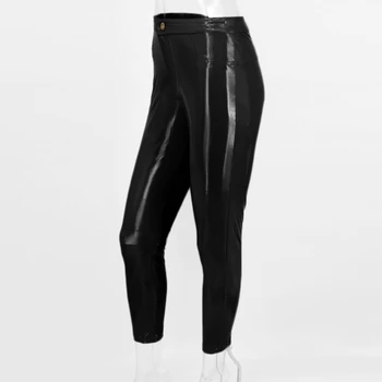 EvaQueen 2020 Sexy de Cuero de la PU Pantalones de las Mujeres de color Negro Sólido Pantalones de Tobillo de Longitud de los Pantalones de Cintura Alta Moda Vaina Casual Pantalones Largos