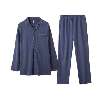 FENTENG Otoño Pijamas Para Hombres de Moda Causal Sólido de Algodón Solapa Completa de la Casa Manga Traje de Pijamas de los Hombres M98112258