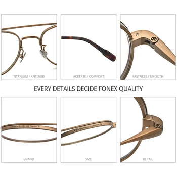 FONEX Titanio Puro Gafas de Marco de los Hombres Retro Ronda de la Miopía de la Prescripción Óptica Marcos de Anteojos de 2021 Mujeres de la Vendimia Gafas F85654