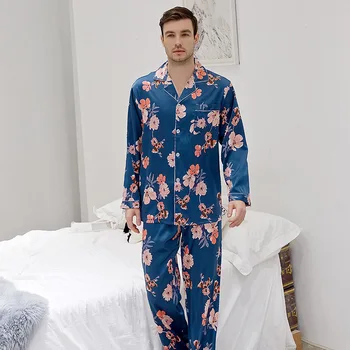 FZSLCYIYI Floral de la Impresión de Conjuntos de Pijamas para la Primavera Verano Par de Pijamas en Casa de los Trajes de Múltiples Colores Pijama de Satén de seda del Pijama