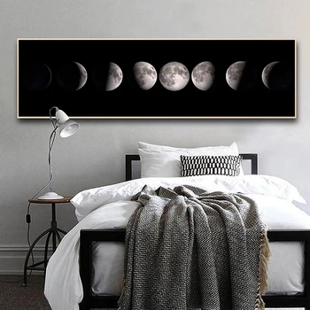 Fase de la luna Lienzo Cartel Blanco y Negro Impresión de Arte La Lune Largo de la Pintura Nórdica Decoración mural Abstracto de la Imagen para la Sala de estar