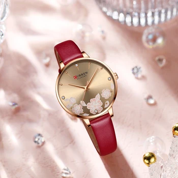 Femme CURREN Relojes de las Mujeres de la Marca Superior de Cuero de Cuarzo reloj de Pulsera de Diseño de Lujo de Reloj de Señoras Encanto de las Flores Dial Relojes