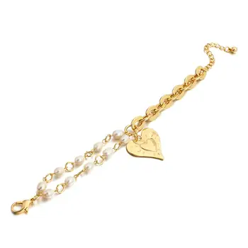 Flashbuy de múltiples capas de Perlas de Grueso Espesor de la Cadena de Pulseras para las Mujeres de Oro de Color de Metal Colgante de Corazón de la Pulsera de Regalo de san Valentín