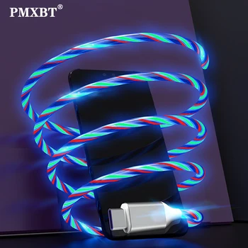 Fluye Brillo LED USB Cable de carga Micro USB Tipo C 1M Luminoso Rápido Cable de Carga Para Samsung Xiaomi Teléfono Android Cargo de Alambre