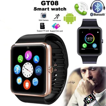 GT08 Reloj Inteligente Bluetooth Niños, Hombres Niños del Teléfono del Reloj de la Tarjeta SIM Reloj de la Cámara Bluetooth Smartwatch Conectar Para IOS, Android