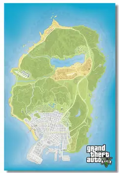 GTA San Andreas Poster de GTA San Andreas Fondos de pantalla de Juego Personalizado Mapa de la etiqueta Engomada de la Pared de Grand Theft Auto V Pegatinas de Decoración para el Hogar en #PN#2421#