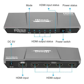 HDMI Splitter 1x4, 1 en 4 UHD 4K@60Hz 4:4:4 es Compatible con HDCP 2.2, 18 Gbps, HDR10, Dolby Vision, con Smart EDID