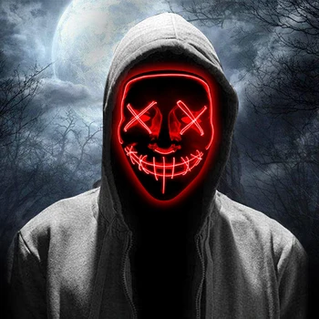Halloween Máscara de Luz LED de la Fiesta de Máscaras de Neón de la Máscara de Cosplay Mascara de Terror Mascarillas Resplandor En la Oscuridad de la Máscara de V de Purga Máscaras de Disfraces