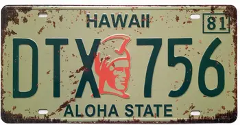 Hawaii DTX 756 Aloha Retro Vintage Auto de Placa de Estaño Señal en Relieve de Etiquetas de Tamaño 6 X 12