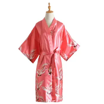 Hembra Albornoz Sexy Impresión de Grúas Kimono de Novia bata de ropa de dormir de Noche de Crecer Para las Mujeres de la Moda de la Túnica de Raso