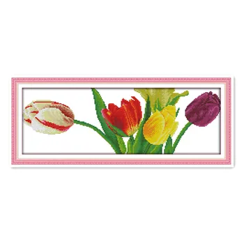 Hermoso Tulipán de las Flores Sencillas, Modernas y de punto de Cruz Kit de Planta de Flores 11CT 14C hechos a Mano Bordados Manualidades de Decoración