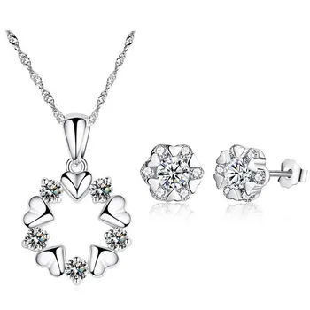 Hermoso regalo de la flor círculo corazón pedante de circón colgante de collar de los pendientes de la Moda jewelryets esposa novia de regalo
