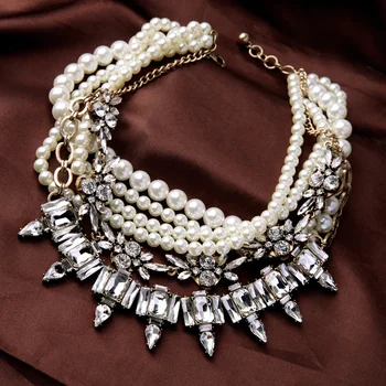 Hipérbole Europea Maxi Collar De Perlas Grandes Colar El Metal Collier Femmale Nuevo Diseño De La Declaración Del Collar Para Las Mujeres Accesorios